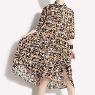 Short-sleeve Lettering Midi Shirtdress
