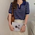 Striped V-neck Tee Short-sleeve Knit Top
