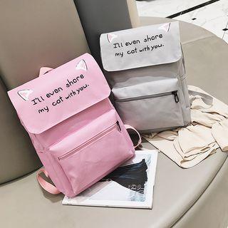 Cat Eye Lettering Print Canvas Backpack