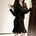 V-neck Ruffle-trim Dress