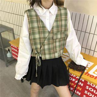 Plain Shirt / Open-front Cropped Vest