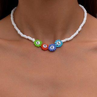 Lettering Floral Bead Necklace White - One Size