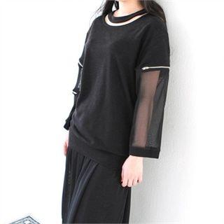 Sheer Lace-sleeve T-shirt