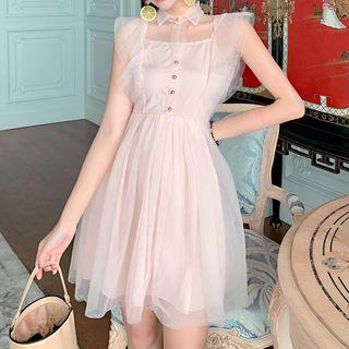 Mesh Collared Sleeveless A-line Dress