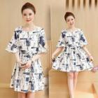 Bell Sleeve Printed A-line Dress