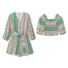 Puff-sleeve Floral Blouse / Long-sleeve Romper