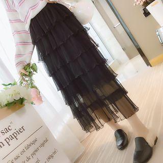 Plain Midi Layered Organza Skirt