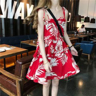 Leaf Print Strappy Mini Dress