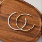 Faux Pearl & Alloy Asymmetrical Open Hoop Earring 1 Pair - Gold - One Size