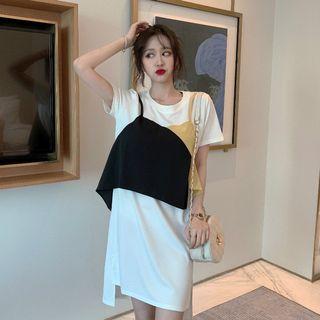 Mock Two-piece Short-sleeve Split T-shirt Dress