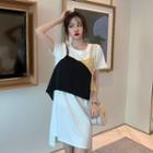 Mock Two-piece Short-sleeve Split T-shirt Dress