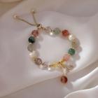 Freshwater Pearl Bead Bracelet Gray & Green & Pink & Yellow & White & Gold - One Size