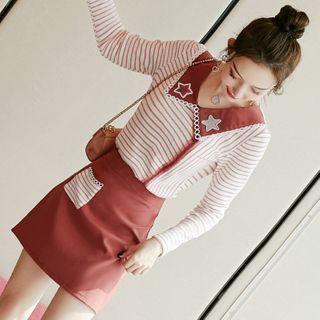 Set: Long-sleeve Striped Top + Mini Skirt