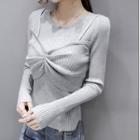 Mock Two Piece Long-sleeve Plain Slim Fit Knit Top