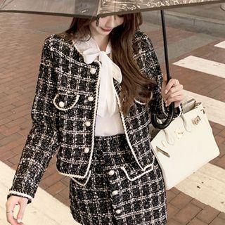 Tie-neck Blouse / Tweed Jacket / Tweed Skirt / Set