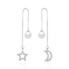 Non-matching Faux Pearl Moon & Star Dangle Earring 1 - K11119 - 1 Pair - White - One Size