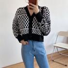 Long-sleeve Buttoned Patterned Knit Top