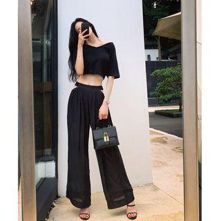 Elbow-sleeve T-shirt / Wide Leg Pants