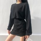 Long Sleeve Loose-fit Ruched Side-drawstring Sweatshirt