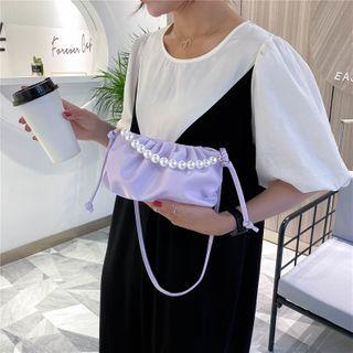 Faux Leather Shirred Drawstring Crossbody Bag