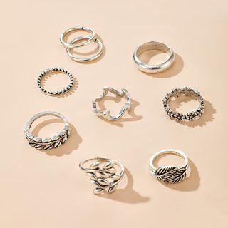 Set Of 9: Retro Alloy Ring (assorted Designs) 14549 - Silver - One Size