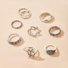 Set Of 9: Retro Alloy Ring (assorted Designs) 14549 - Silver - One Size