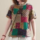 Short-sleeve Patterned Stand-collar Shirt
