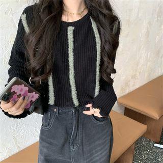 Long-sleeve Striped Knit Sweater Black - One Size