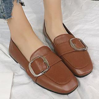Metal Buckle Square Toe Loafers