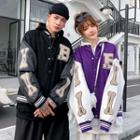 Lettering Bone Applique Baseball Jacket