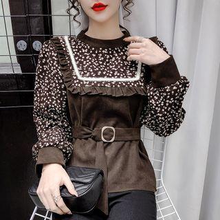Ruffle Trim Floral Print Panel Blouse