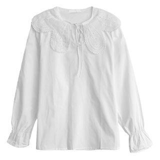 Bell-sleeve Lace Collar Shirt White - One Size