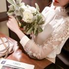 Frill-neck Lace-sleeve Top