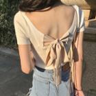 Ribbon Back Short-sleeve Knit Top