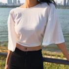 Open Back Cropped Elbow-sleeve T-shirt