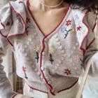 Floral Embroidered Ruffled Cardigan