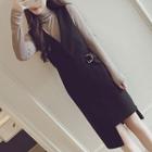Set: High Neck Long-sleeve Top + Pinafore Dress
