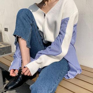 Dip-back Stripe-panel Cardigan