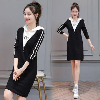 Mock Two-piece Color Block Mini Hoodie Dress