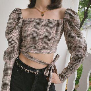 Plaid Mutton Sleeve Top