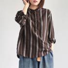 Striped Blouse Coffee - One Size