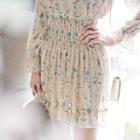 Smocked-waist Printed Chiffon Mini Dress