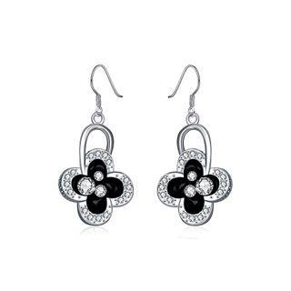 Elegant Four-leafed Clover Earrings With Austrian Element Crystal Silver - One Size