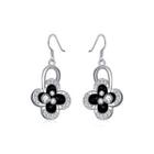Elegant Four-leafed Clover Earrings With Austrian Element Crystal Silver - One Size