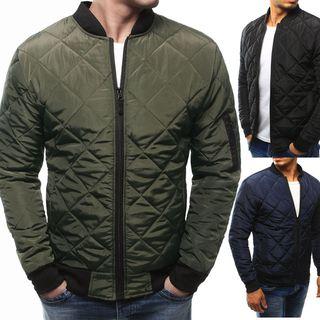 Plain Zip Quilted Bomber Jacket