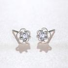 925 Sterling Silver Rhinestone Flower Earring 1 Pair - Plum Blossom Earring - One Size