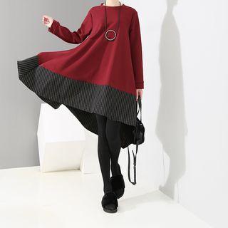 Striped Panel Pullover Dress Blue - One Size