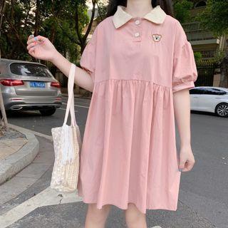 Elbow-sleeve Mini A-line Polo Dress