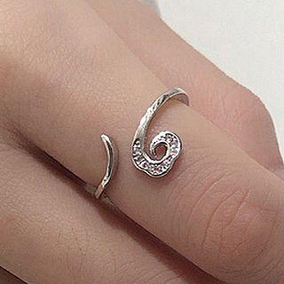 Rhinestone Curve Open Ring 1 Pc - Silver - One Size