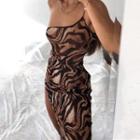 One-shoulder Tiger Print Side-silt Sheath Dress